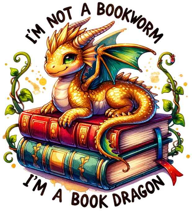 Book Dragon not Book Worm DTF (direct-to-film) Transfer