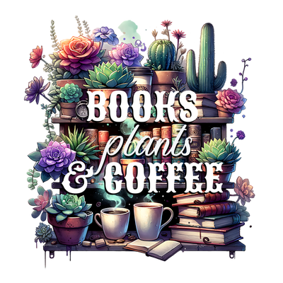 Books Plants & Coffee DTF (direct-to-film) Transfer