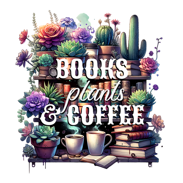 Books Plants & Coffee DTF (direct-to-film) Transfer