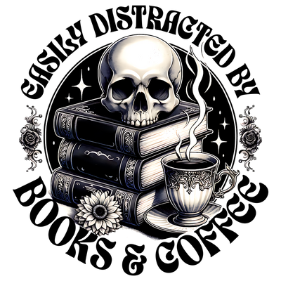 Books and Coffee Skull on Books DTF (direct-to-film) Transfer