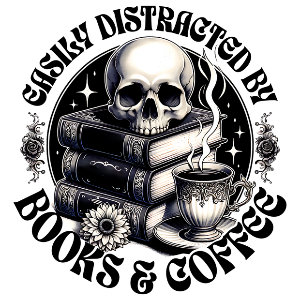 Books and Coffee Skull on Books DTF (direct-to-film) Transfer