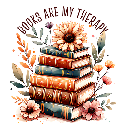 Books are my Therapy Floral DTF (direct-to-film) Transfer