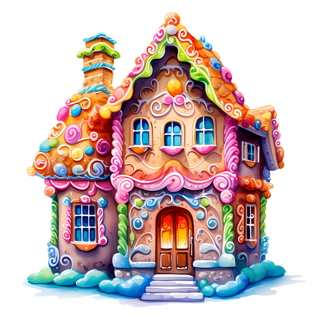 Bright Colored Gingerbread House DTF (direct-to-film) Transfer