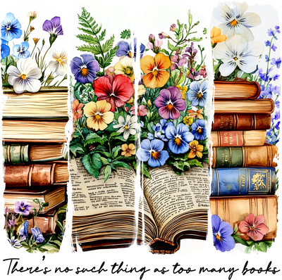 Brush Strokes of Books & Flowers DTF (direct-to-film) Transfer