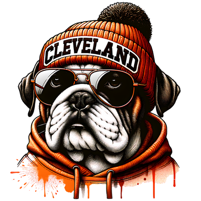 Bulldog in Cleveland Beanie DTF (direct-to-film) Transfer