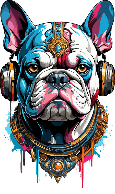 Bulldog in Jewels Color Drip DTF (direct-to-film) Transfer