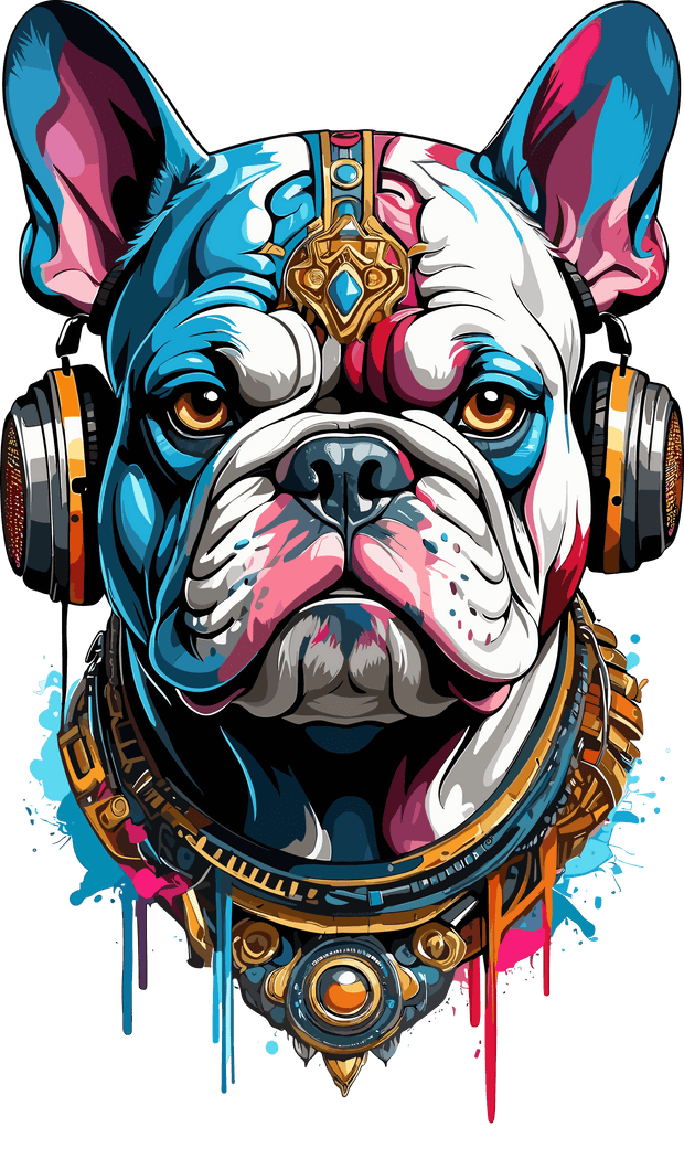 Bulldog in Jewels Color Drip DTF (direct-to-film) Transfer