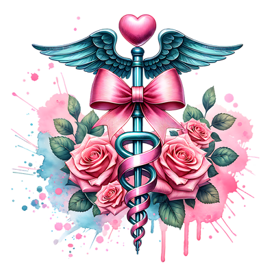CADUCEUS WITH PINK BOW DTF (direct-to-film) Transfer