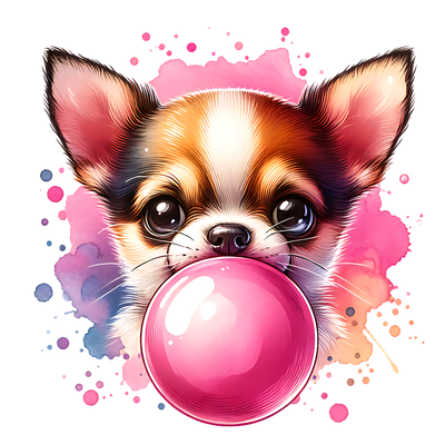 CHIHUAHUA BLOWING BUBBLE DTF (direct-to-film) Transfer