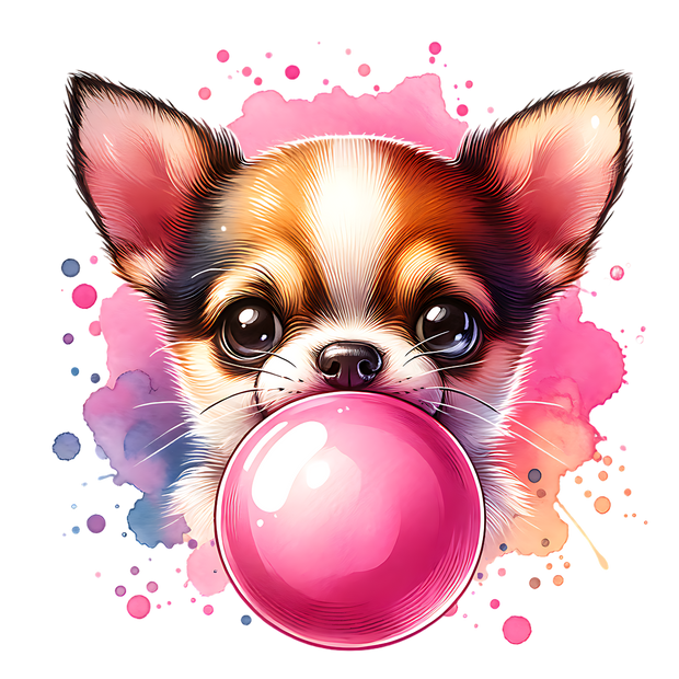 CHIHUAHUA BLOWING BUBBLE DTF (direct-to-film) Transfer