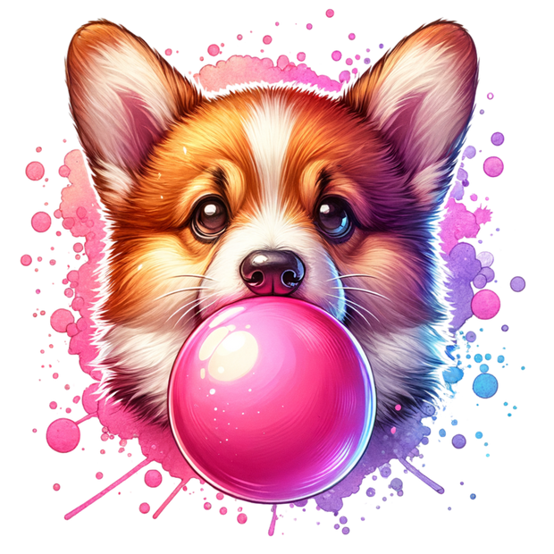 CORGI BLOWING BUBBLE DTF (direct-to-film) Transfer