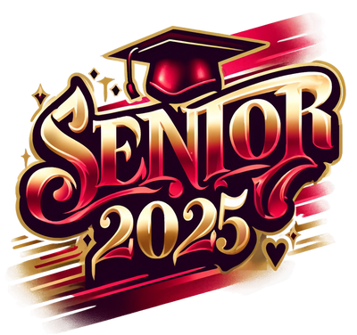 Cap & Heart Senior 2025 Airbrushed Maroon and Gold DTF (direct-to-film) Transfer