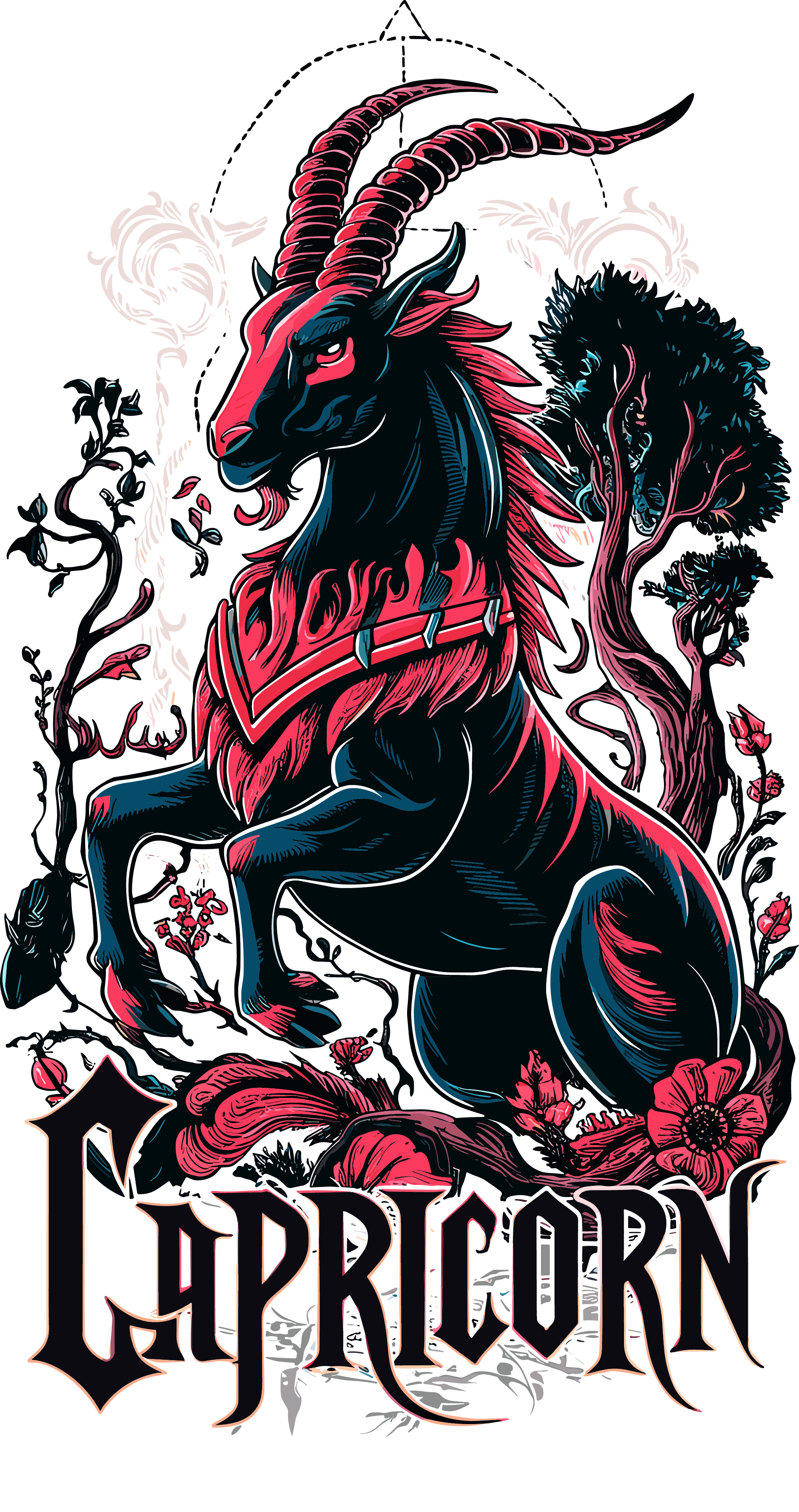 Capricorn Goat Zodiac With Trees DTF (direct-to-film) Transfer ...