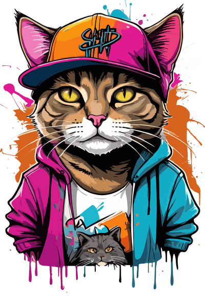 Cat With Cat on Shirt Color Drip DTF (direct-to-film) Transfer