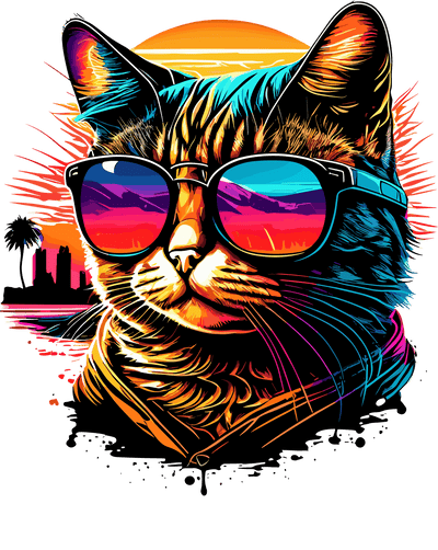 Cat in Glasses Sunset Color Drip DTF (direct-to-film) Transfer