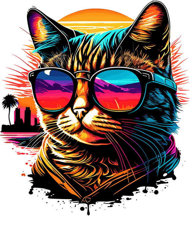 Cat in Glasses Sunset Color Drip DTF (direct-to-film) Transfer
