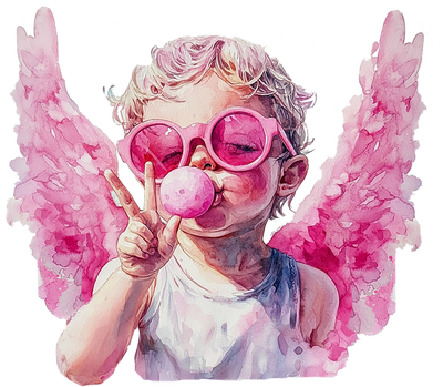 Cherub In Pink Glasses Blowing Bubble DTF (direct-to-film) Transfer