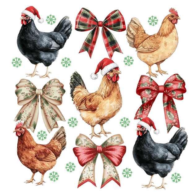 Chickens With Christmas Bows DTF (direct-to-film) Transfer