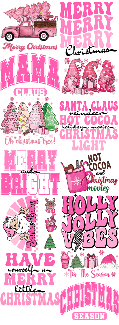 Pink Christmas Print 10 Gang Sheet 22"x60" - Twisted Image Transfers