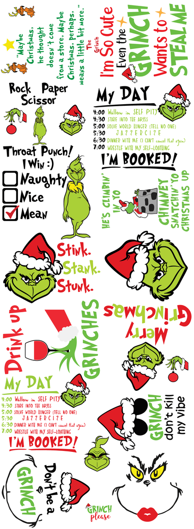Grinch Christmas Print 6 Gang Sheet 22"x60" - Twisted Image Transfers