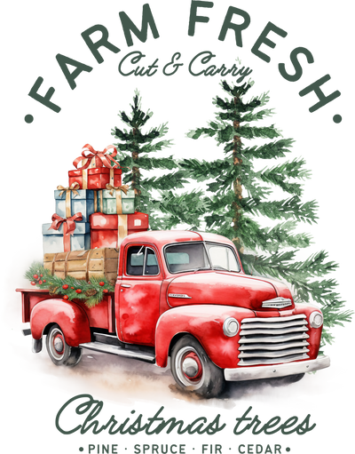 Christmas Farm Truck Cut & Carry DTF (direct-to-film) Transfer