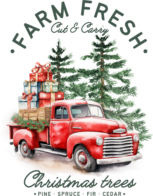 Christmas Farm Truck Cut & Carry DTF (direct-to-film) Transfer