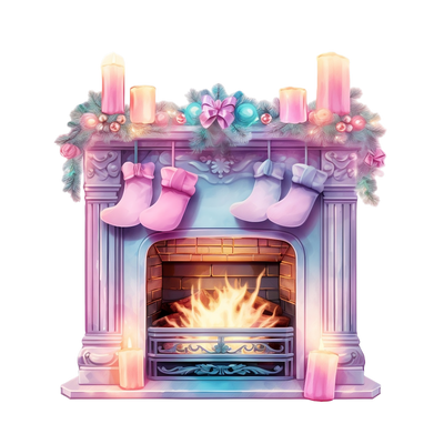 Christmas Fireplace With Pastel Stockings DTF (direct-to-film) Transfer