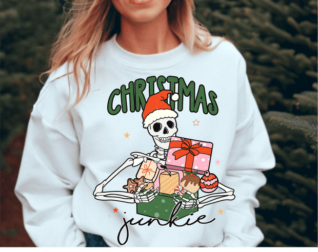 Christmas Junkie Skeleton Direct to Film DTF Transfer - Twisted Image Transfers