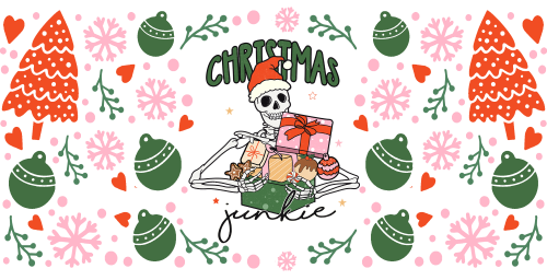 Christmas Skeleton-Christmas Junkie 16oz UV DTF Libby Cup Wrap