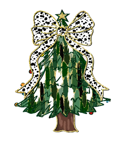 Christmas Tree of Green Large Dalmation Bow DTF (direct-to-film) Transfer