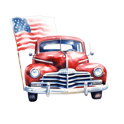 Classic Car In Red Touting Ole Glory DTF (direct-to-film) Transfer