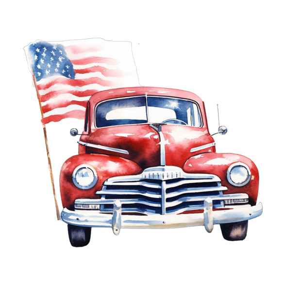 Classic Car In Red Touting Ole Glory DTF (direct-to-film) Transfer