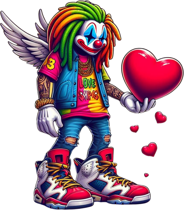 Clown Angel in Tennis Shoes Holding Heart DTF (direct-to-film) Transfer