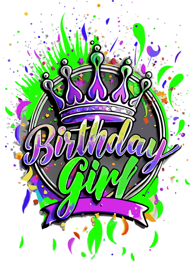 Color Drip Birthday Girl Purple Crown DTF (direct-to-film) Transfer