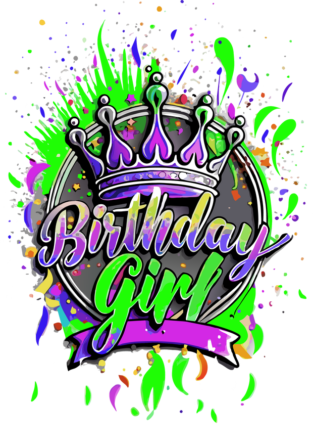 Color Drip Birthday Girl Purple Crown DTF (direct-to-film) Transfer