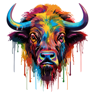 Color Drip Bison With Horns DTF (direct-to-film) Transfer