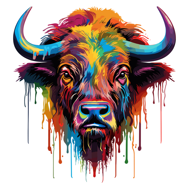 Color Drip Bison With Horns DTF (direct-to-film) Transfer