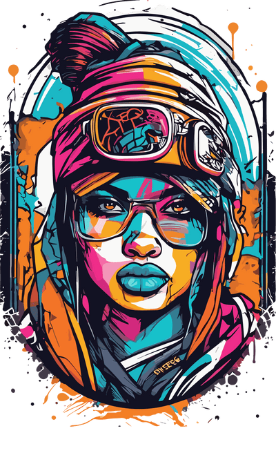 Color Drip Girl in Glasses & Blue Lipstick DTF (direct-to-film) Transfer