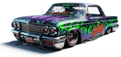 Color Drip Low Rider Car With Flaming Street Art DTF (direct-to-film) Transfer