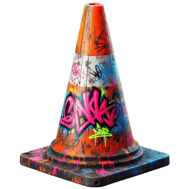 Color Drip Orange Traffic Cone With Graffiti DTF (direct-to-film) Transfer