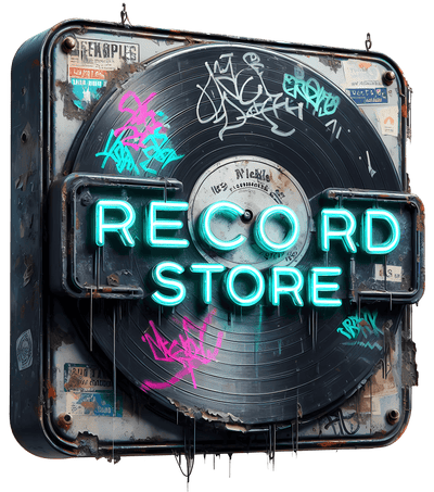 Color Drip Record Store Sign With Vinyl Player DTF (direct-to-film) Transfer