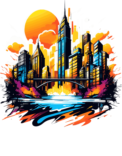 Color Drip Tall Buildings DTF (direct-to-film) Transfer