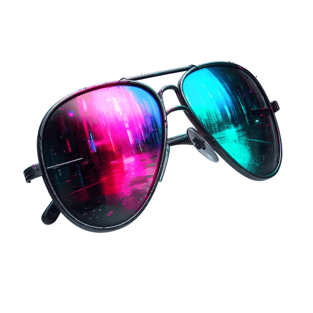 Color Drip Tear Drop Sunglasses With Reflection In Pink And Blue DTF (direct-to-film) Transfer