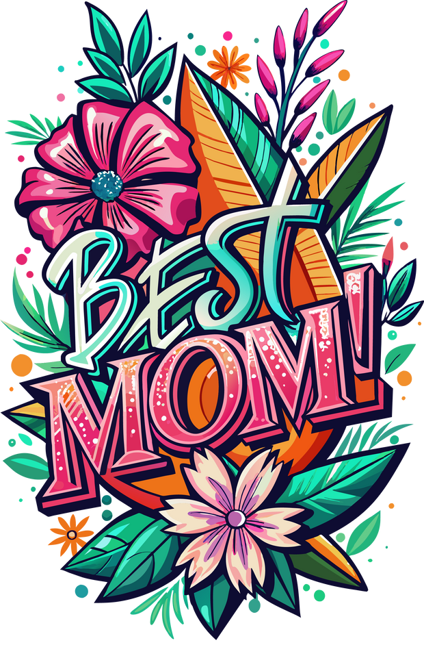 Colorful Best Mom Pink Flowers DTF (direct-to-film) Transfer