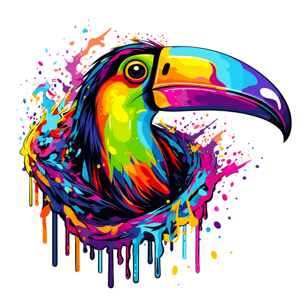 Colorful Bird Color Drip Long Beak DTF (direct-to-film) Transfer