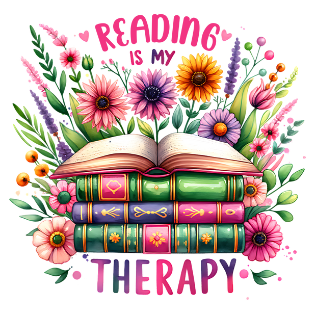 Colorful Books Reading is my Therapy DTF (direct-to-film) Transfer