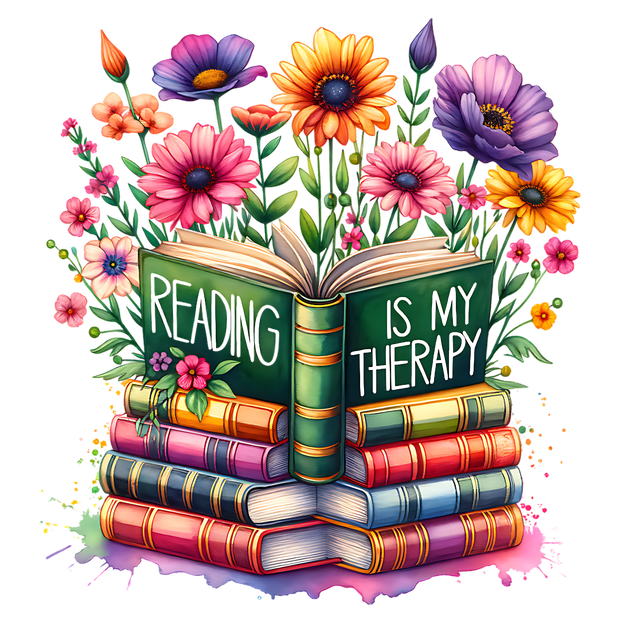 Colorful Books & Flowers Therapy DTF (direct-to-film) Transfer