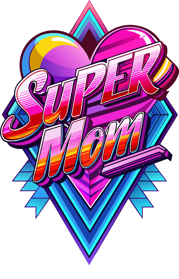 Colorful Heart Super Mom DTF (direct-to-film) Transfer