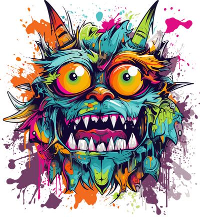 Colorful Monster with Horns Color Drip DTF (direct-to-film) Transfer