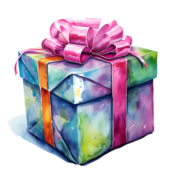 Colorful Wrapped Gift With Pink Bow DTF (direct-to-film) Transfer